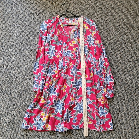 Old Navy Boho Chic Tassel Tie Red Blue Long Sleeve Fall Floral Dress Size Medium - Picture 7 of 14